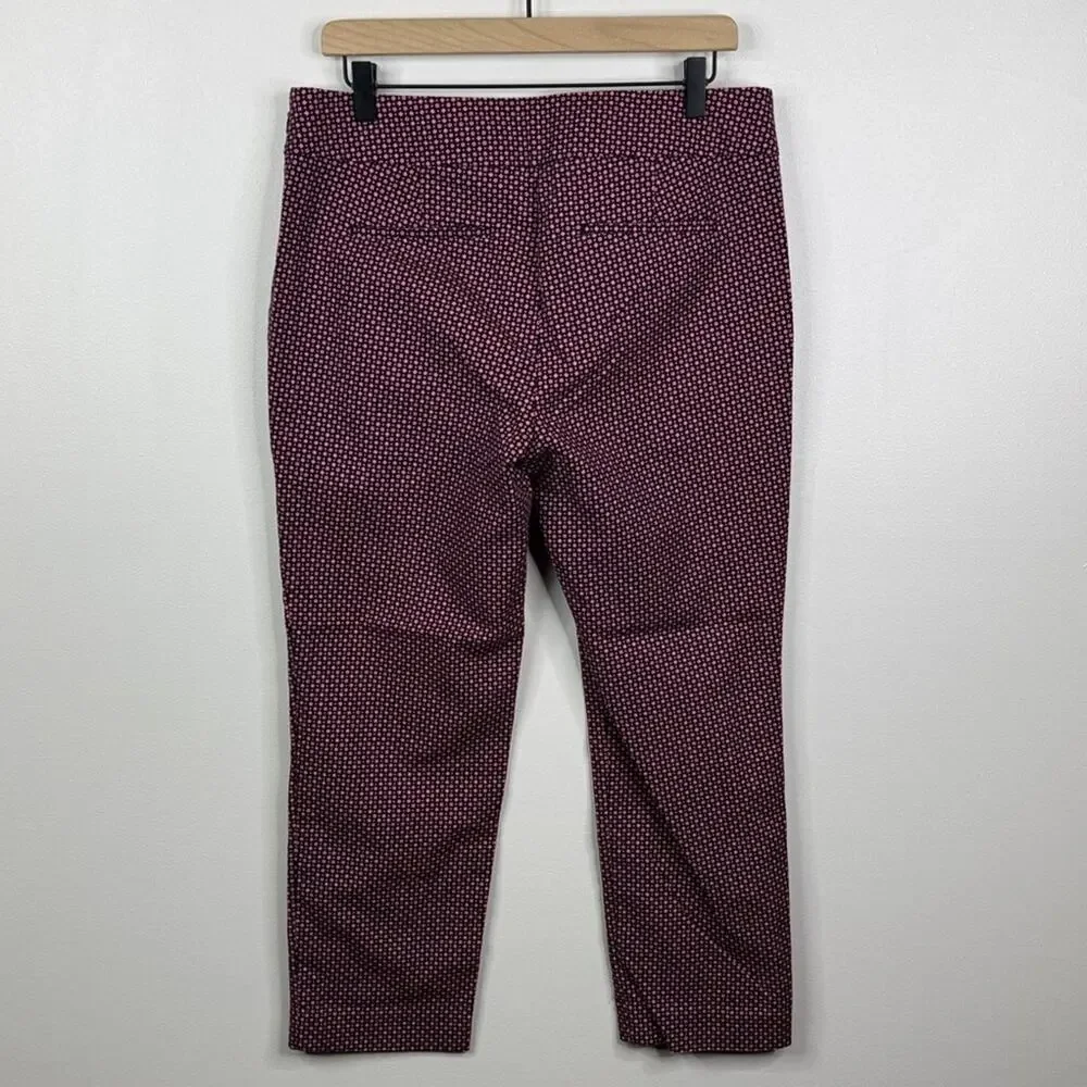 LOFT Pull On Ankle Pants 8 Geometric Diamond Knit Navy Burgundy Quiet Luxury 90s